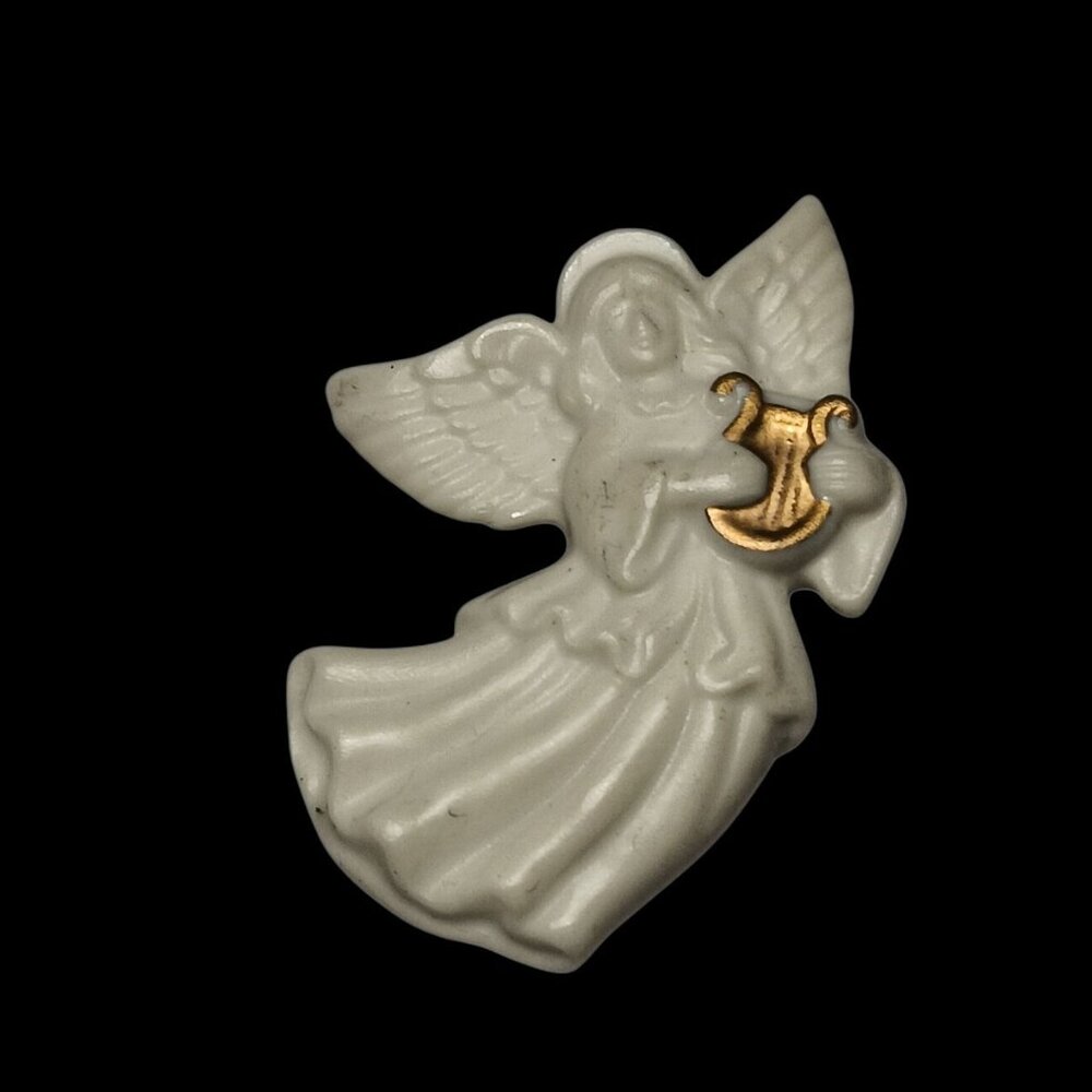 Lenox Flying Angel Gold Harp Brooch Pin Porcelain